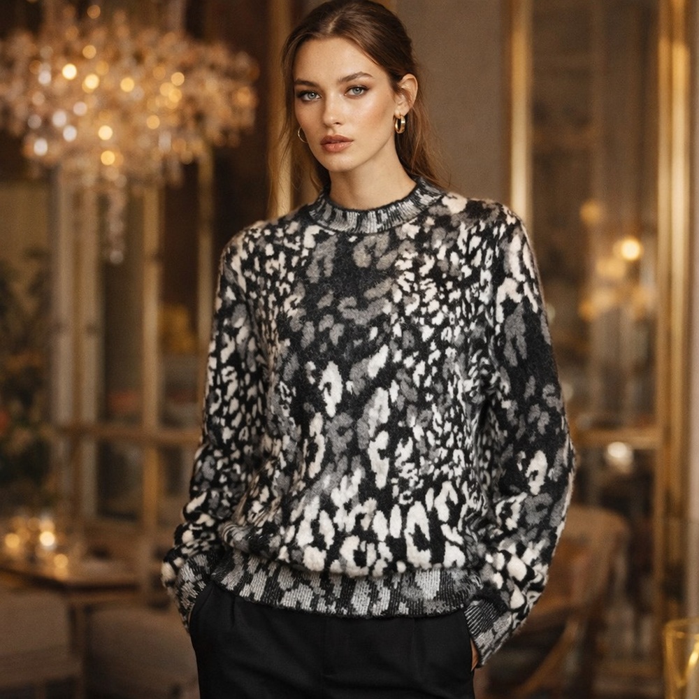 Saint Laurent Leopard Print Wool Alpaca Sweater XS Quiet Luxury Capsule Unisex